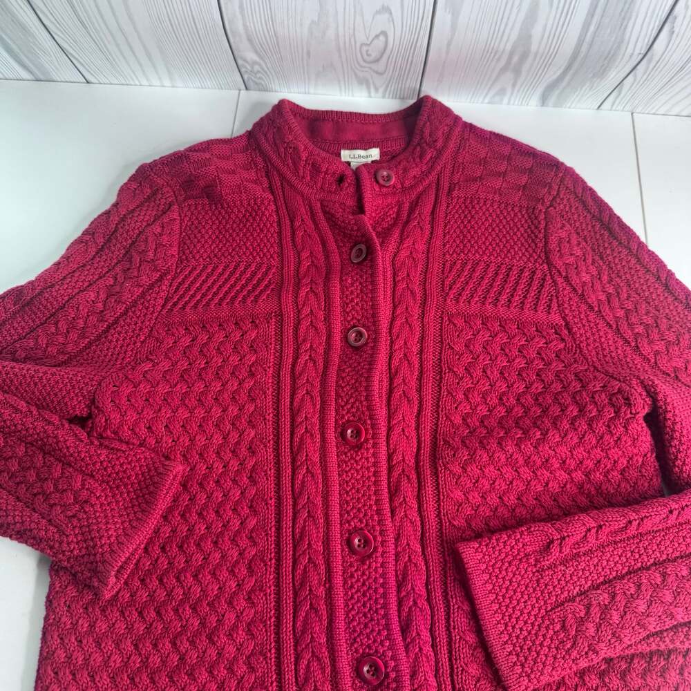 Vintage LL Bean 100% Cotton Cardigan Mock Neck Button Up Size Medium Y2K